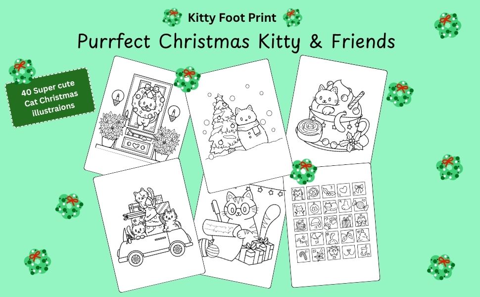 Purrfect Christmas Kitty & Friends Digital Coloring book (Printable) - Image 2
